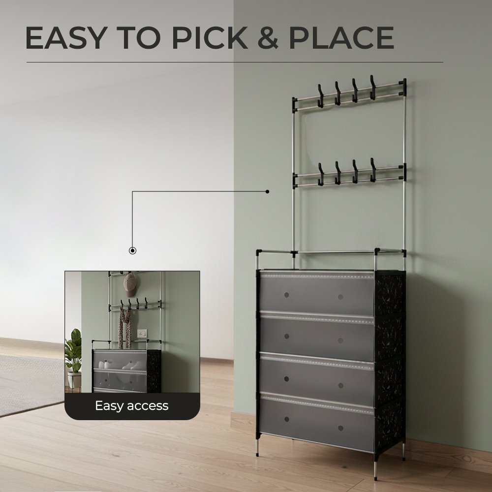 Ferixo™ Multi-Layer Shoes Organizer – Shoe Rack +Hanger Combo | DIY Storage Shelf for Clothes, Bags & Footwear - Image 4