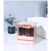 Lipstick Organizer Box – Dustproof Transparent Acrylic Makeup Storage Case with Sliding Drawer (Pink)