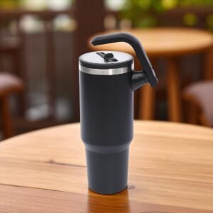 1200ml Stainless Steel Tumbler with 360° Rotatable Handle –Large Vacuum Insulated Coffee Mug (Matte Black)