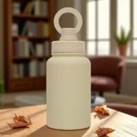 650ml Outdoor Sports Insulated Water Bottle – Stainless Steel, Leakproof, Portable Ring Handle (Matte Cream White)
